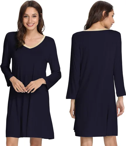 Miniatura 3 de GYS Camisones para mujer, pijamas de bambú suave, camisas de noche de manga larga, ropa de dormir cómoda