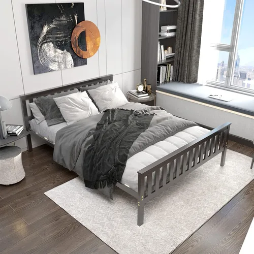 Miniatura 11 de NAFORT Base de cama de plataforma de madera individual con cabecero y estribo, base de cama de madera maciza y soporte de listones de madera fuerte