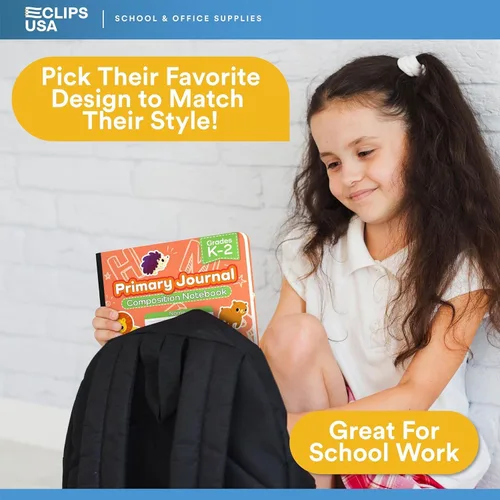 Miniatura 6 de E-CLIPS USA Cuaderno de composición primaria K-2, libro de composición a rayas primarias, diario de escritura primaria para grados K-2, cuadernos