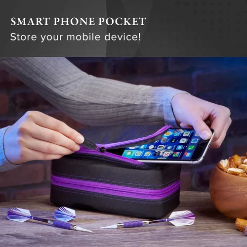 Miniatura 5 de Casemaster Plazma Pro - Estuche para 6 dardos suaves y de punta de acero, cuenta con gran bolsillo frontal para dispositivos móviles, tubos