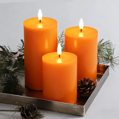 Miniatura 8 de Eywamage Velas de pilar sin llama de otoño naranja con control remoto, velas LED parpadeantes de cera de Acción de Gracias, funciona
