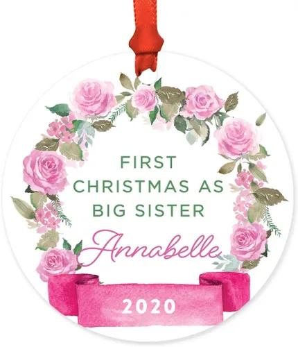 Miniatura 33 de Andaz Press Adorno de Navidad de madera grabado con láser para aniversario de boda, 1 año juntos, Navidad 2025, pancarta de flores rosas, 1 paquete