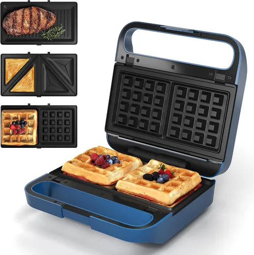 Miniatura 14 de Sunvivi Sandwich Maker Panini Press: waflera con placas extraíbles, prensa para sándwiches 3 en 1 con placas antiadherentes, luces indicadoras