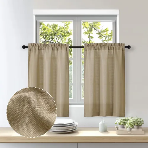 Miniatura 65 de OWENIE Bob Juego de 2 Paneles de Cortinas Negras de Cocina para Ventanas de 36 Pulgadas de Largo, Cortinas Cortas de Café con Textura de Lino