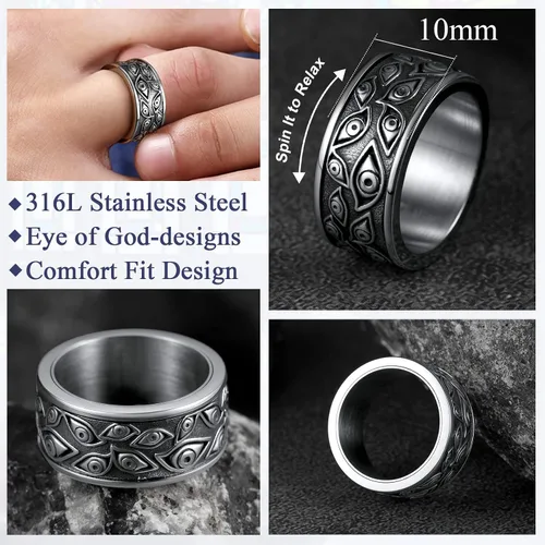 Miniatura 4 de FaithHeart All Seeing Eye Rings for Men, Stainless Steel Punk Gothic Statement Rings Eye of Providence Protection Thumb Ring Mens Amulet Jewelry