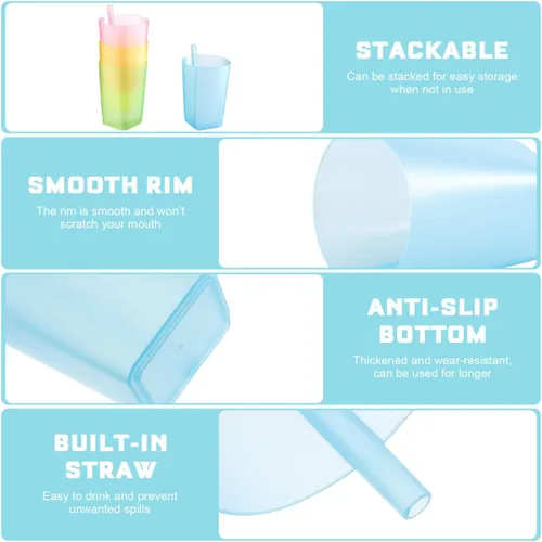 Miniatura 3 de EXCEART Vasos para sorber de color caramelo para niños, paquete de 4 vasos con pajita para niños pequeños, vasos de agua reutilizables de gran