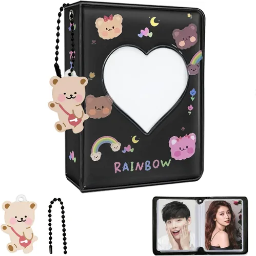 Kpop - Portatarjetas para tarjetas fotográficas de 3 pulgadas, color negro, mini álbum con bonito colgante, 40 bolsillos, 20 páginas
