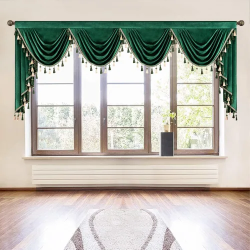 Miniatura 45 de VOGOL Cenefa de cortinas de terciopelo grueso para dormitorio, cenefas de cascada de lujo con aislamiento térmico dorado para sala de estar formal