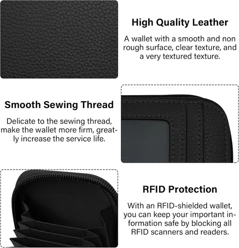 Miniatura 25 de RFID mini organizador de tarjetas de crédito, cuero auténtico, billetera compacta con visor de identificación, S, Negro