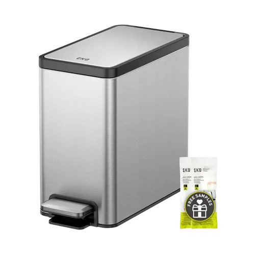 Miniatura 15 de EKO Cubo de basura pequeño para baño con tapa, cierre suave, pedal escalonado, cubo de basura de acero inoxidable de 10 litros/2.6 galones con cubo