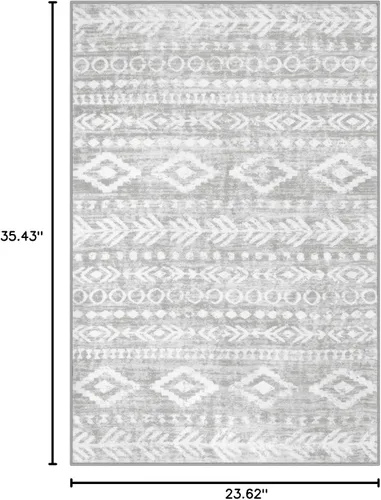Miniatura 2 de Lahome Alfombra bohemia marroquí para entrada, lavable, de 2 x 3 pies, color gris y blanco, antideslizante, ultra fina, suave, rústica con estampado