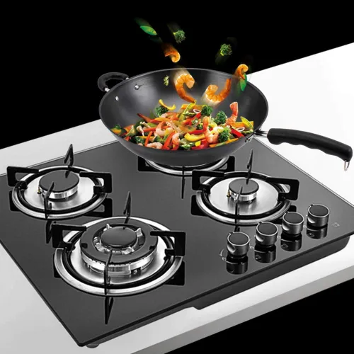 Estufa de gas con 4 quemadores de propano para cocinar, vidrio templado, casa rodante, portátil, de acero inoxidable, de encendido instantáneo,
