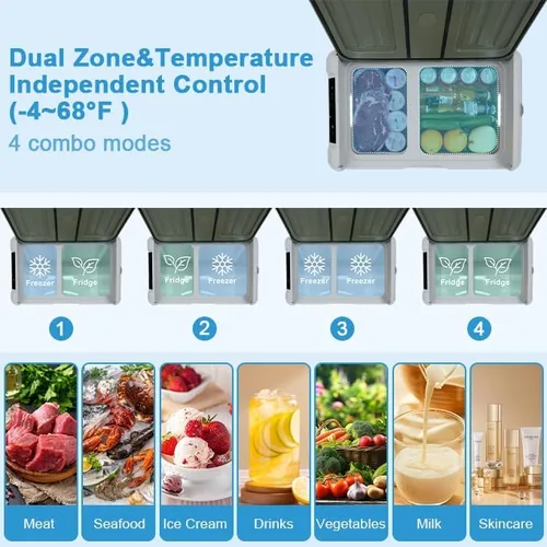 Miniatura 3 de Refrigerador portátil de 12 V, enfriador eléctrico de 48 cuartos (45L) con 12/24 V CC y 110-240 V CA, -4 ℉ ~ 68 ℉, refrigerador de coche de doble