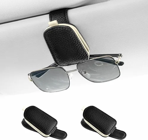 Miniatura 15 de SINGARO Soporte para gafas de sol de coche, hebilla magnética de cuero para visera de coche, clip para anteojos de sol, clip para almacenamiento