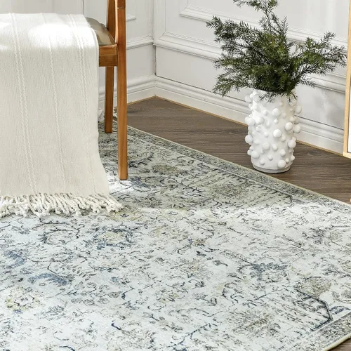 Miniatura 398 de jinchan Lima - Alfombra simétrica floral geométrica lavable, alfombra de entrada de medio círculo de 2 x 3, alfombra de media luna, suave y Azul