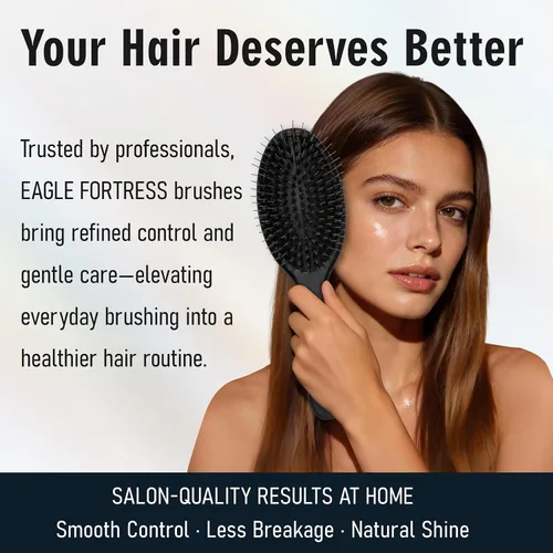 Miniatura 6 de Cepillo de cerdas de jabalí para mujeres, hombres y niños, cepillo desenredante para cabello grueso, adelgazamiento, seco o húmedo con alfileres