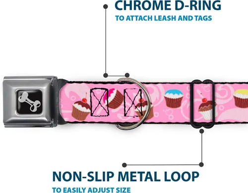 Miniatura 5 de Buckle-Down Collar de perro con hebilla para cinturón de seguridad, diseño de remolinos de cupcakes, rosa, multicolor, 1 pulgada de ancho, se adapta