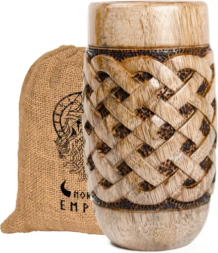 Taza de cerveza de madera de 16 onzas (patrón de cota de malla) Jarra de cerveza 100% hecha a mano | Taza vikinga para hombres | Accesorios de Taza
