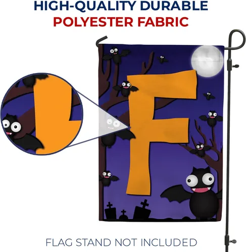 Miniatura 4 de Bandera de jardín con monograma de Estados Unidos para siempre, diseño de murciélagos de Halloween, 12.5 x 18 pulgadas, letra F, banderas pequeñas