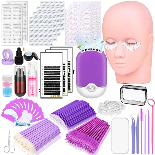 Miniatura 8 de Kit profesional de 404 suministros para extensiones de pestañas con racimos de pestañas, abanico de pestañas, pegamento de extensión, removedor