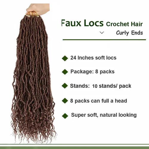 Miniatura 2 de 8 paquetes de rastas sintéticas de ganchillo de cabello rizado de 24 pulgadas, trenzas de ganchillo suaves, estilo bohemio de ganchillo para mujer
