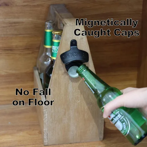 Miniatura 3 de Abrebotellas de cerveza magnética negra para montar en la pared, con imanes incrustados, 5 unidades Negro