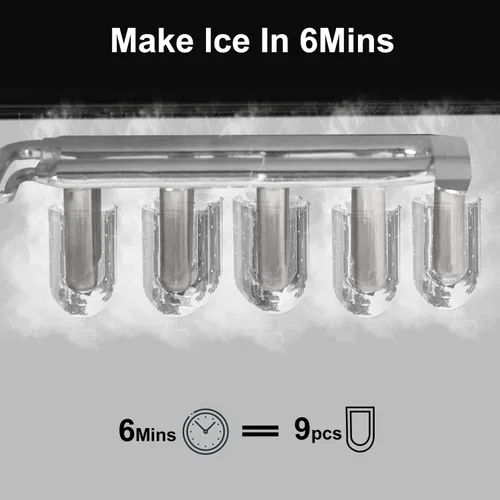 Miniatura 3 de Máquina para hacer hielo para encimera, 9 cubitos de hielo listos en 6 minutos, 26 libras/24 horas, luces indicadoras LED, compacta, portátil