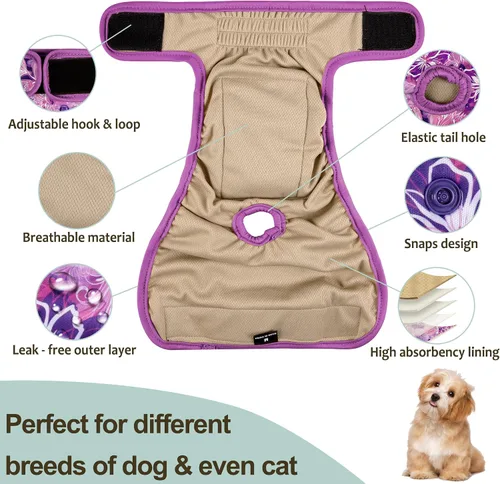Miniatura 60 de Pañales lavables para perros, para hembras caninas, reutilizables, para periodo de celo, altamente absorbentes, para incontinencia, con broches