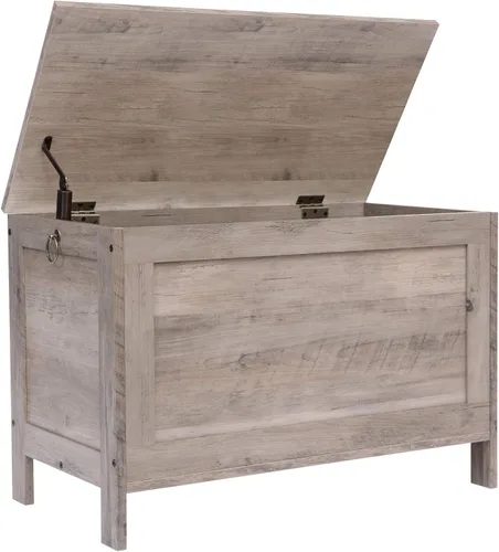 HOOBRO Caja de juguetes, baúl de almacenamiento de aspecto de madera retro con bisagra de seguridad, banco de almacenamiento de entrada soporta 220