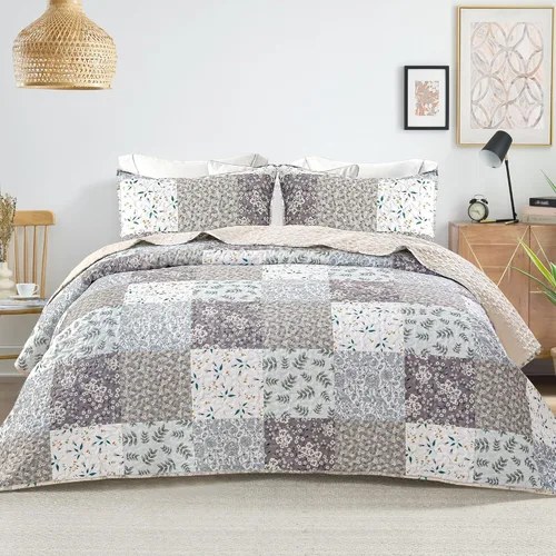Miniatura 12 de Whale Flotilla Colcha de retazos tamaño individual, colcha floral bohemia extra suave para cama, reversible, ligero, juego de ropa de cama con 1 Azul