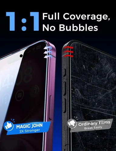 Miniatura 7 de MAGIC JOHN - 2 protectores de pantalla de vidrio templado para iPhone 16 (6.1) pulgadas, privacidad, eliminación automática de polvo, sin burbujas