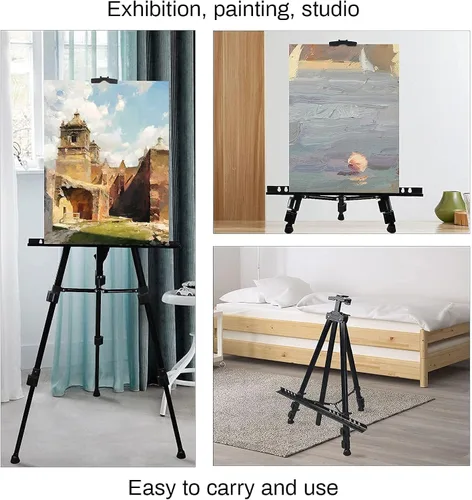 Miniatura 9 de RRFTOK Soporte de caballete de exhibición de pintura artística, trípode de metal ajustable portátil de 72 pulgadas con caballetes de artista