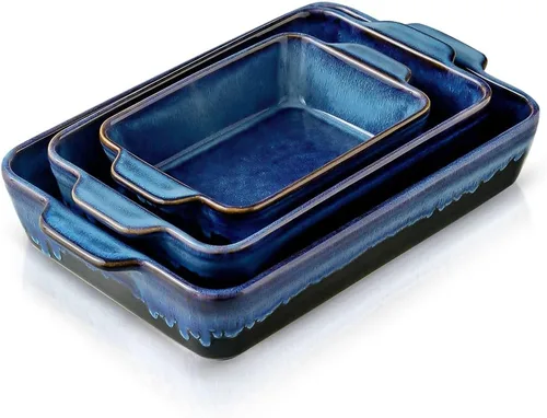 KOOV Juego de utensilios para hornear, fuente de cerámica para hornear, cazuela rectangular, bandeja para lasaña, moldes para hornear para cocinar,