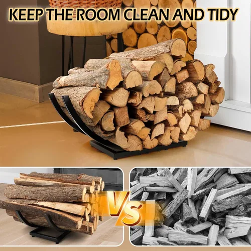 Miniatura 6 de Qiang Ni Soporte de madera para chimenea: soporte de almacenamiento de troncos curvado de leña de 22 pulgadas - Accesorios de chimenea de metal