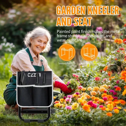 Miniatura 4 de CZZXI Rodillero y asiento de jardín, almohadilla de rodillas más ancha y gruesa, taburete de jardinería resistente con bolsa de herramientas
