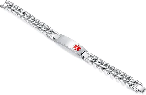 Miniatura 133 de Pulseras de identificación de alerta médica de 6.5 "-8.5" para mujeres, pulseras de emergencia médica de acero inoxidable, grabado gratuito