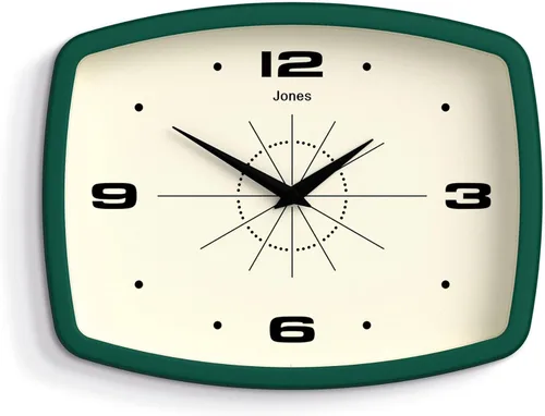 Miniatura 13 de JONES CLOCKS® Reloj de pared de película Reloj retro rectangular 10 pulgadas Naranja Aspecto de diseñador fresco de mediados de siglo