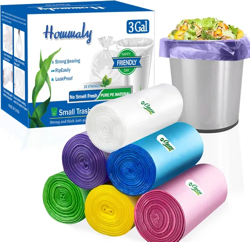 300 bolsas de basura pequeñas Multicolr de 3 galones, bolsas de basura fuertes, mini bolsas de basura para baño, bolsas de plástico pequeñas para