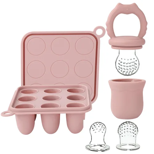 Miniatura 7 de Socub Alimentador de frutas de silicona para bebés y bandeja para congelador, moldes de paletas de leche para aliviar la dentición del bebé, Arena