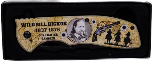 Miniatura 5 de Cuchillo de bolsillo plegable Wild Bill Hickok, cuchillo de bolsillo de acero inoxidable de 4.75 pulgadas con retrato pintado de Wild Bill Hickok