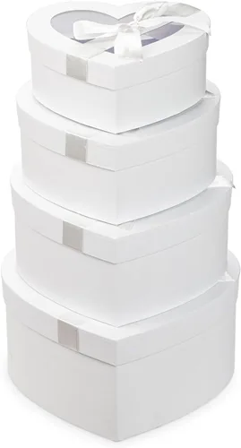 Miniatura 9 de Cajas negras en forma de corazón para arreglos florales, cajas de corazón para flores, juego de 4 cajas de regalo anidables con tapas transparentes