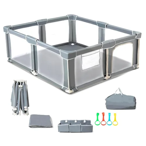 Miniatura 2 de CAPAKIDS Corralito plegable para bebés de 50 x 50 pulgadas con alfombra, listo para usar fuera de la caja para bebés y niños pequeños, patio