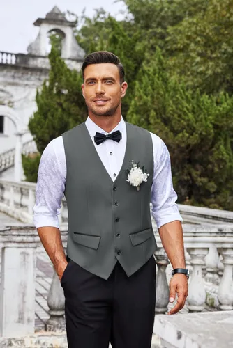 Miniatura 2 de COOFANDY Chaleco de traje de negocios para hombre, chaleco de vestir ajustado, chaleco de boda