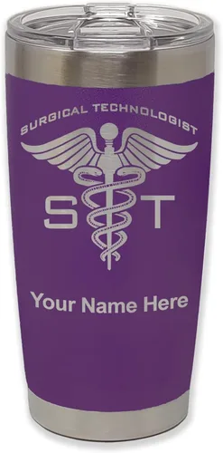 Miniatura 38 de LaserGram Vaso aislado al vacío de 20 onzas, ST Surgical Technologist, grabado personalizado incluido (gris)