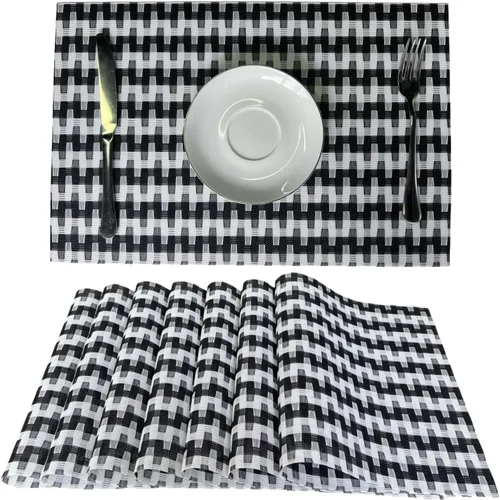 Miniatura 14 de Mantel individual de vinilo tejido duradero, lavable, resistente al calor, antideslizante, para cocina, comedor (juego de 4, azul con blanco)