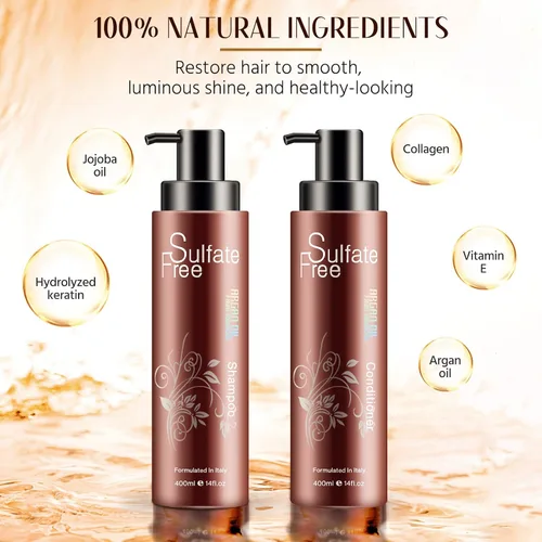 Miniatura 4 de Juego de champú y acondicionador de aceite de argán marroquí orgánico natural, sin sulfatos, tratamiento seguro para el color, protección UV, Rojo