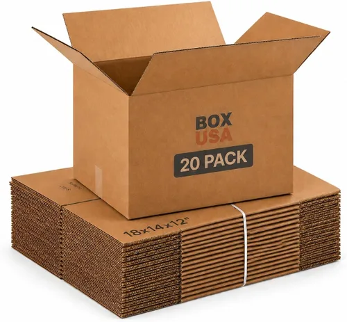 BOX USA Cajas de mudanza medianas 18"L x 14"W x 12"H Paquete de 20 - Caja de cartón corrugado para envío, correo, embalaje, empaquetado y