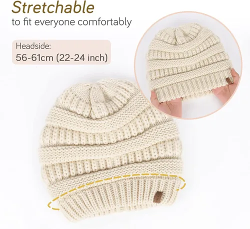Miniatura 50 de FURTALK Gorro de invierno para mujer, con forro de satén, tejido trenzado, grueso, holgado, gorro cálido