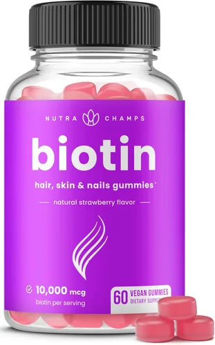 NutraChamps Gomitas de Biotina 10000mcg [Alta Potencia] para Cabello Saludable, Piel y Uñas, Vitaminas para Mujeres, Hombres y Niños - 5000mcg en