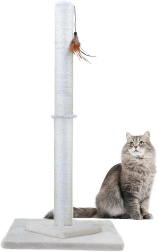 Hutpet Poste rascador para gatos de 34 pulgadas de alto, doble base y diseño de refuerzo, postes de sisal para rascar árboles con juguetes de plumas